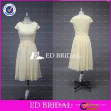 ED Bridal Factory Custom Made Crew Neck Lace Bodice Chiffon Tea Length Amarelo vestido de dama de honra 2017